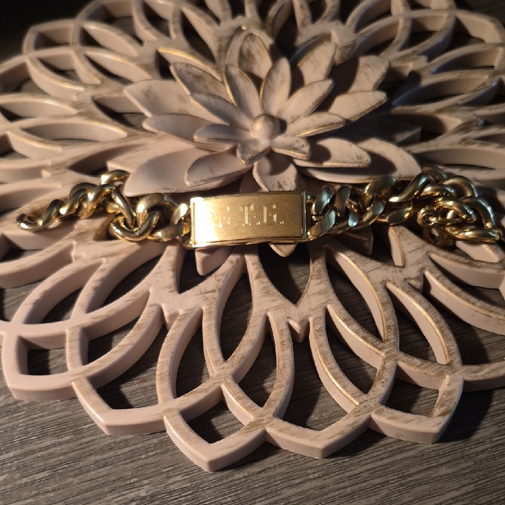 Gold Tone ID Plaque Chain Bracelet - Engraved Plate